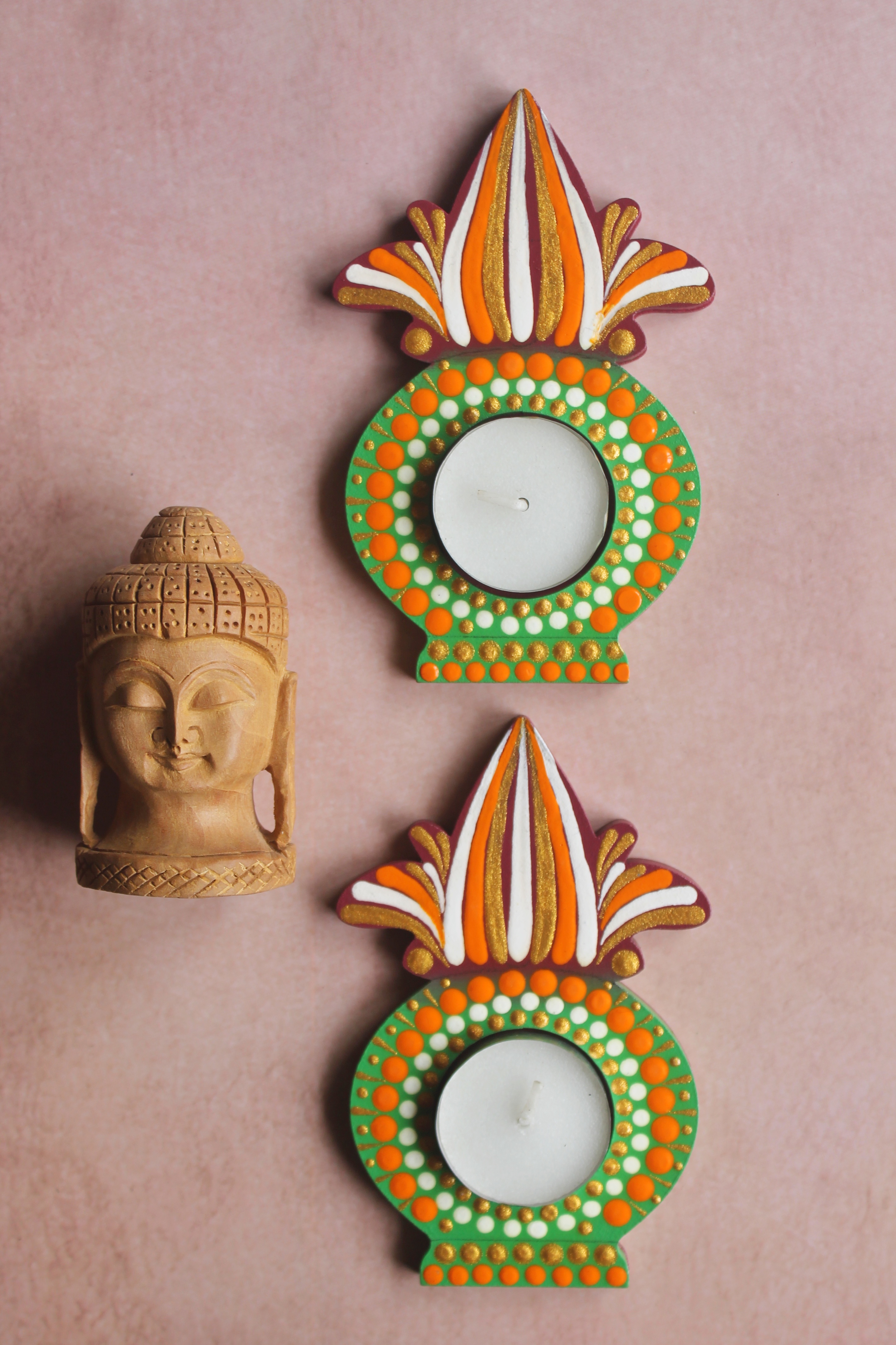 Kalash hand-painted dot mandala tealight holders