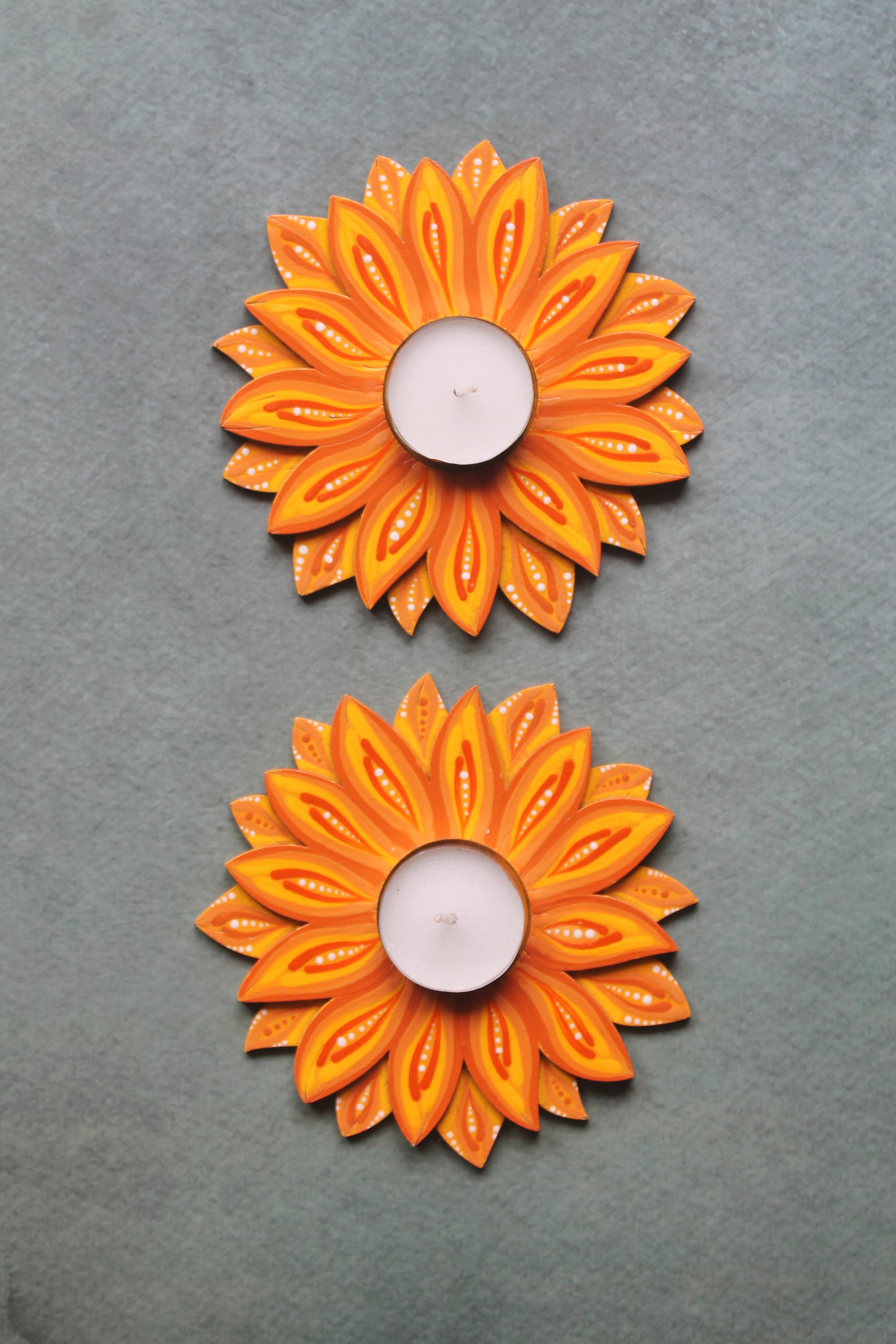 Sunflower hand-painted dot mandala tealight holders