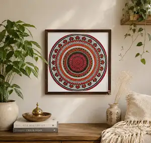 Red mandala framed wall decor