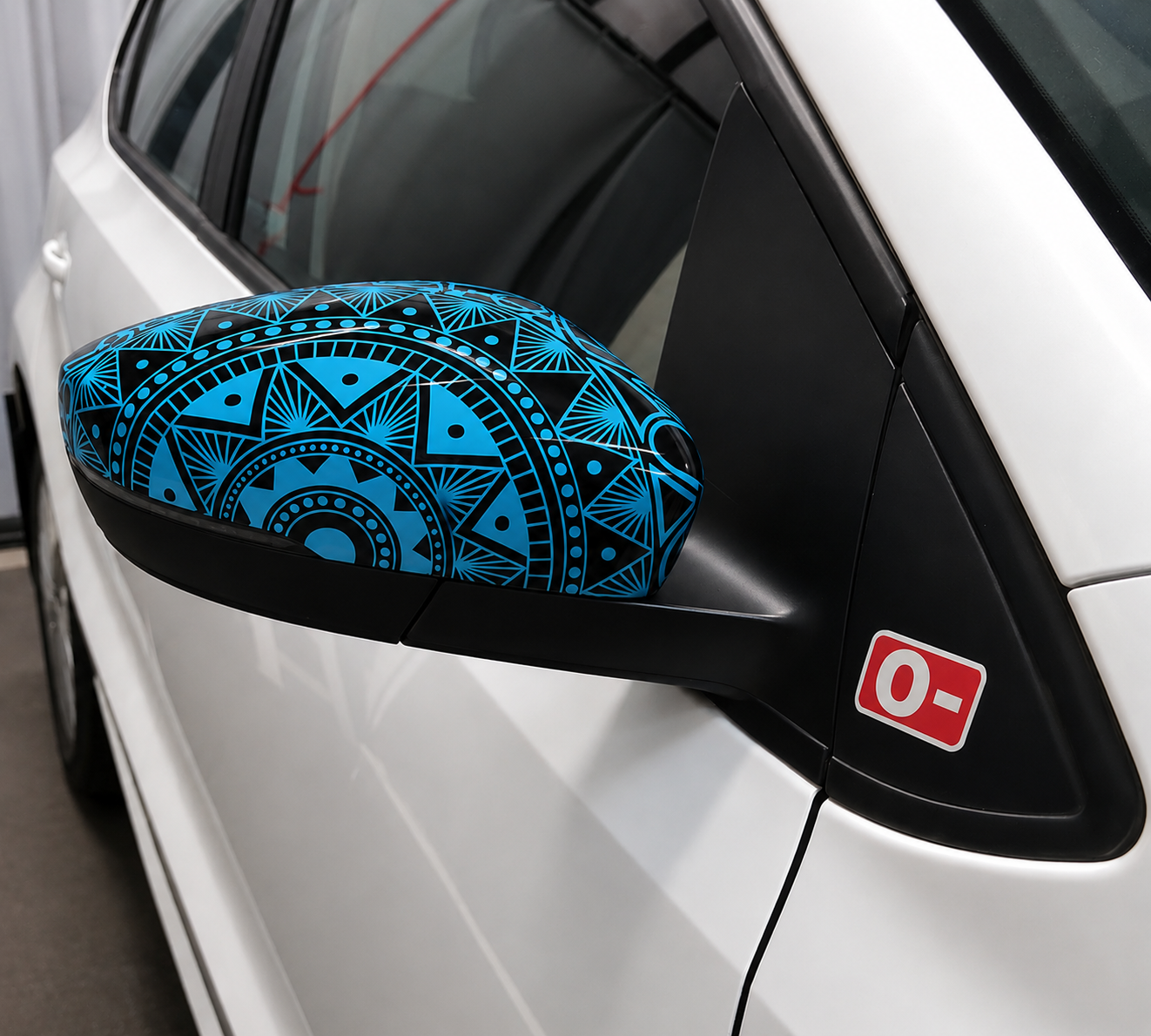 Custom hand-painted blue mandala car mirror cover