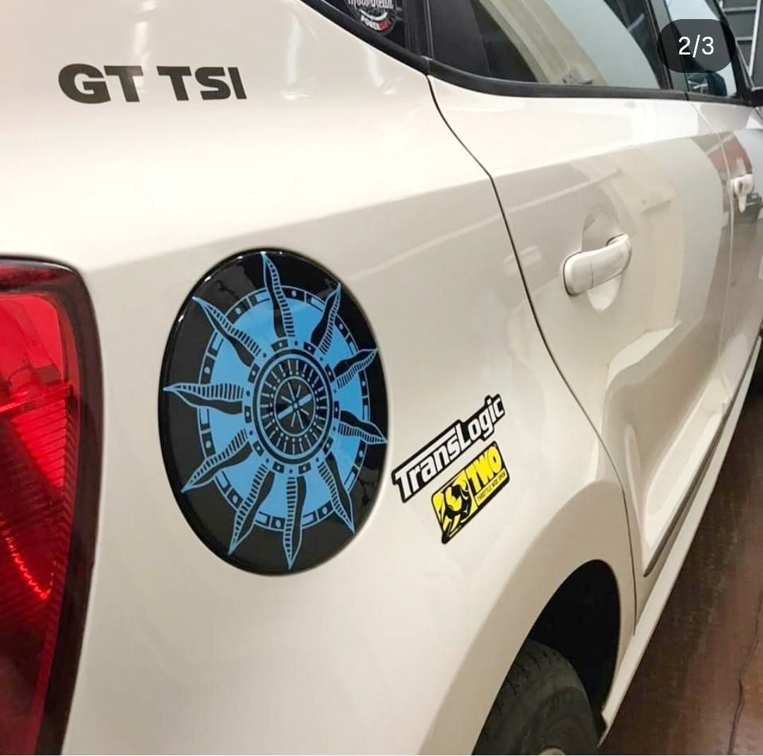 Custom hand-painted blue zen mandala car fuel lid