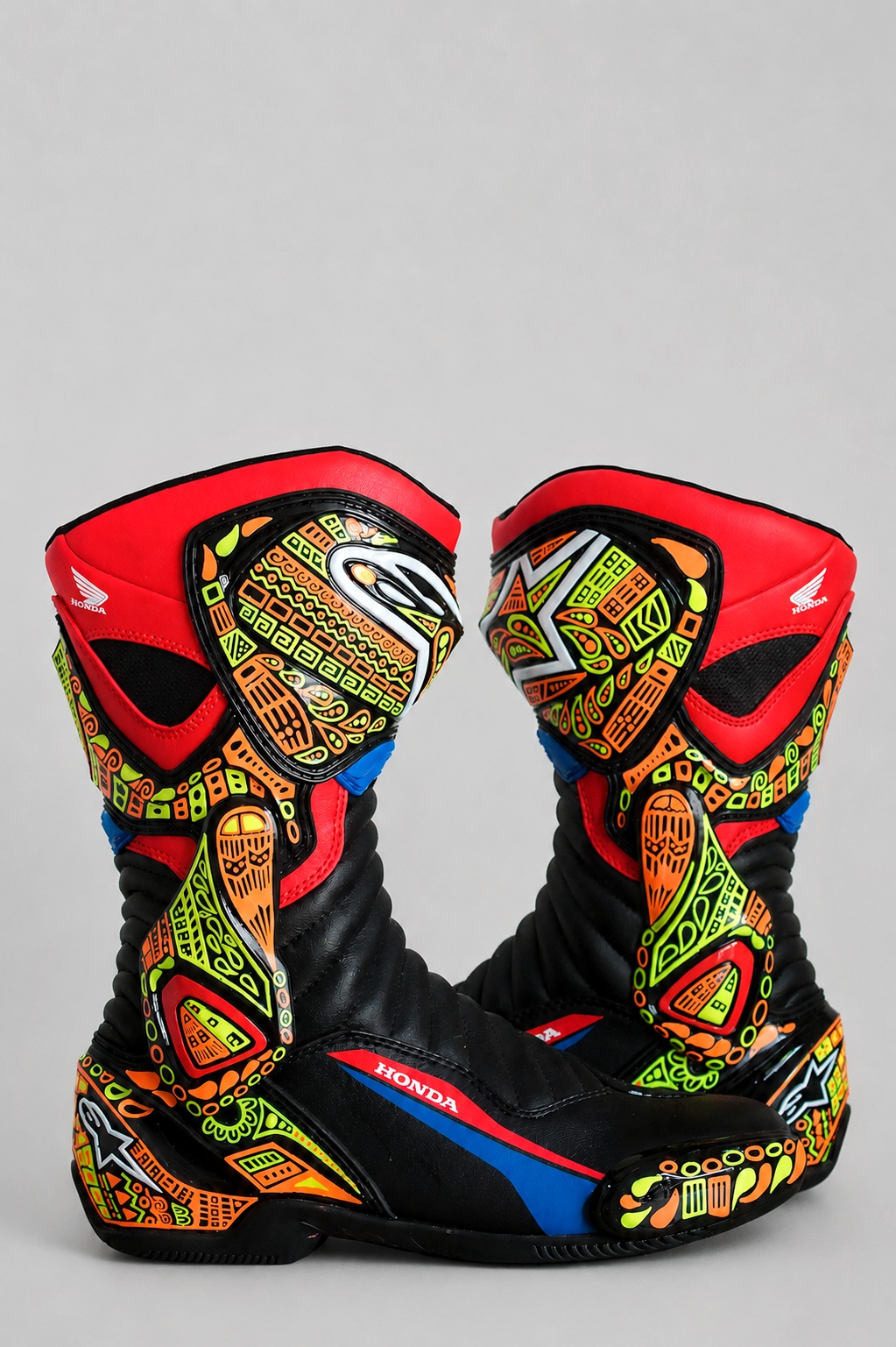 Custom hand-painted doodle motorcycle riding boots