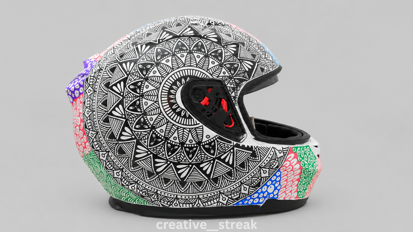 Custom hand-painted mandala motorcycle helmet