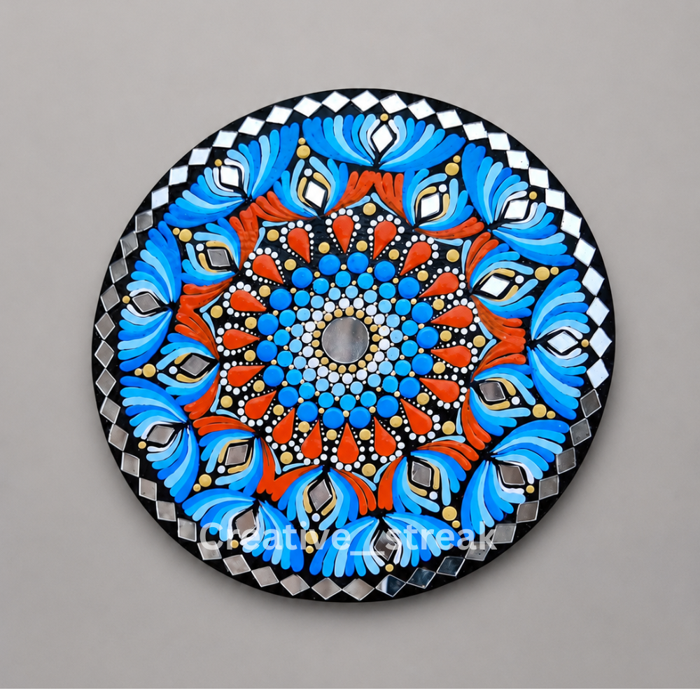 Blue Horizon hand-painted dot mandala table decor