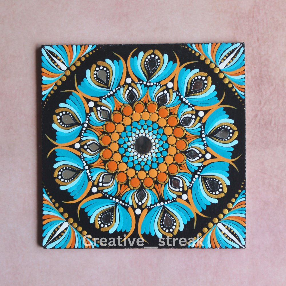 Blue Symphony hand-painted dot mandala table decor