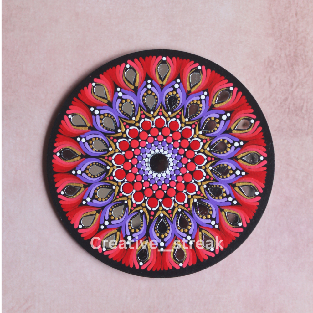 Crimson Radiance hand-painted dot mandala table decor