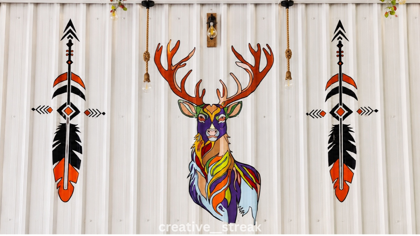 Custom hand-painted geometric deer wall mural