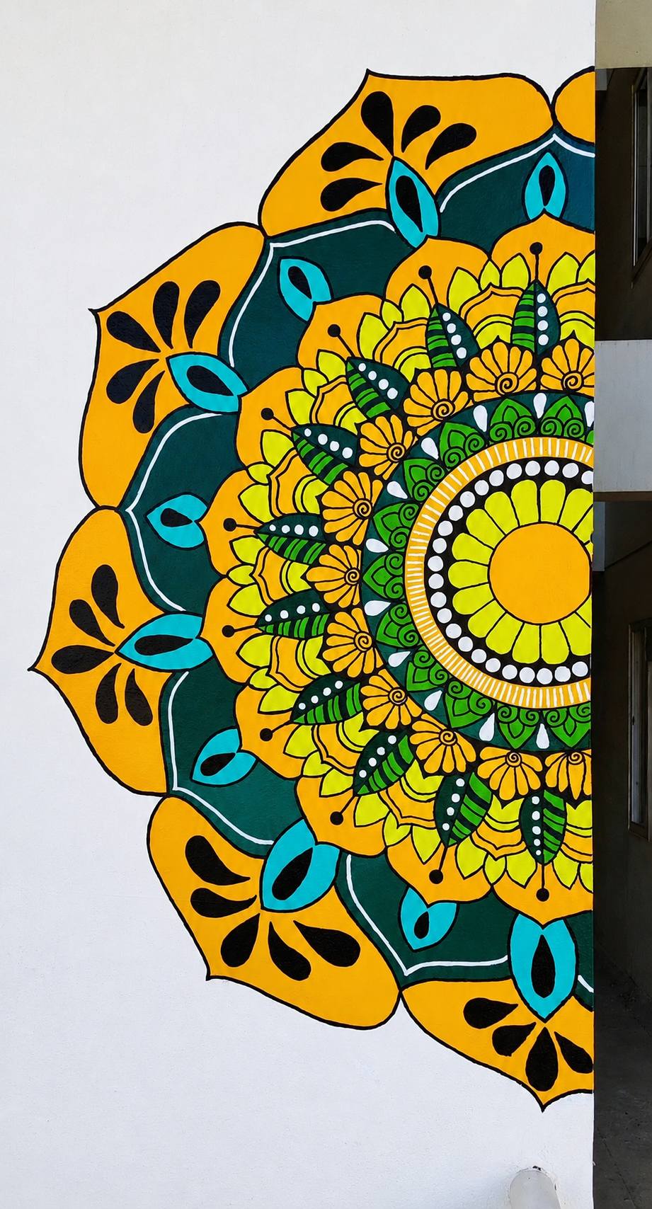 Hand-painted half mandala wall mural